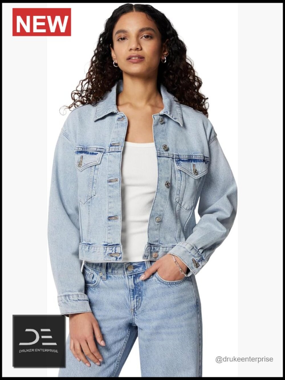 Relaxed Fit Cropped Denim Jacket with Stretch